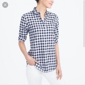 J.Crew Boyfit Navy Gingham Collared Shirt EUC